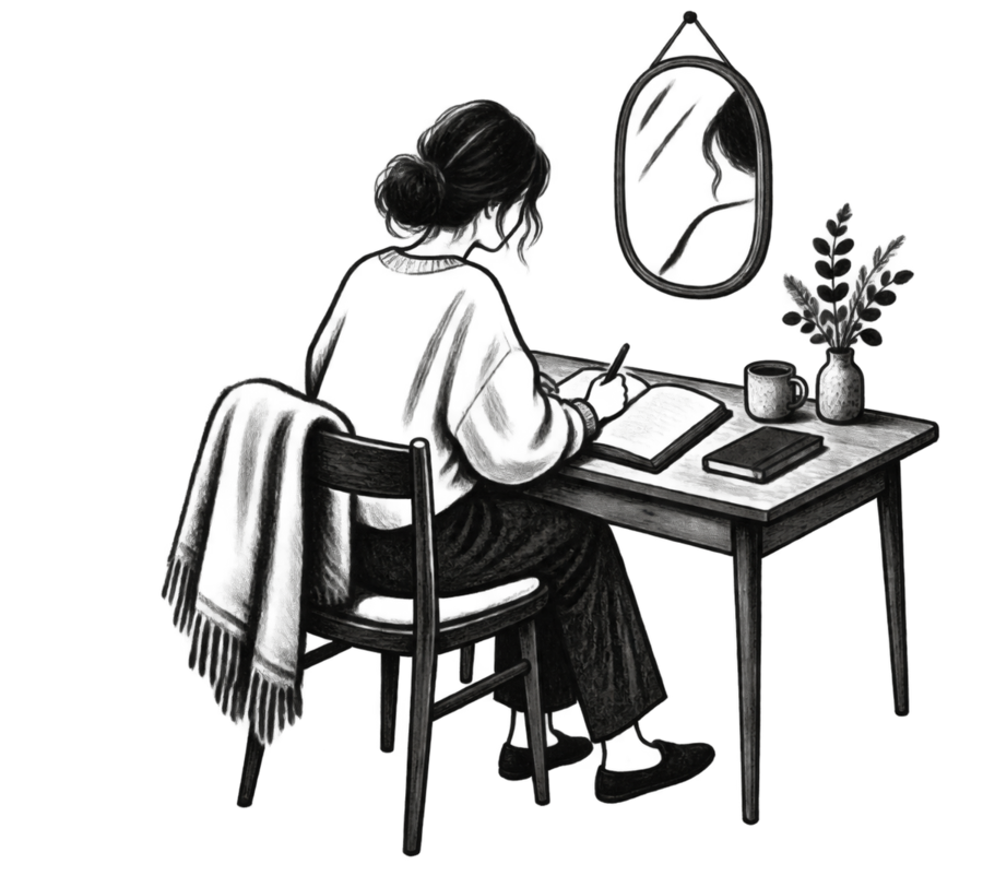 A person writing privately at a desk
